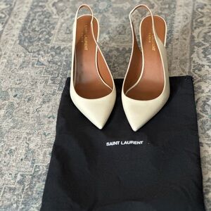 YSL Saint Laurent Opyum Beige Slingback Heels Size 38 w/Dustbag
